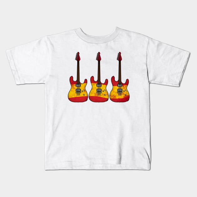 Electric Guitar Spanish Flag Guitarist Musician Spain Kids T-Shirt by doodlerob